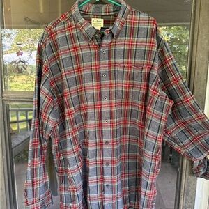 L.L. Bean Men's Casual Red and Gray Plaid Shirt